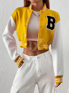 Wholesale Women's Cropped Letterman Jacket Embroidered Varsity Bomber Jacket with Rib Knit Collar and Custom Patches crop jacket - Product Image 3
