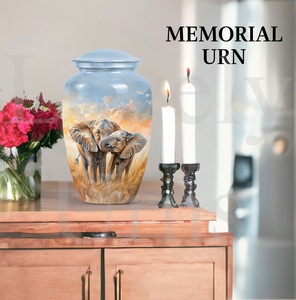 Elephant family tribute cremation urn for adult ash <b>conservation</b> memorial keepsake decorative remembrance vessel - Product Image 3
