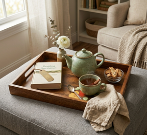 Plateau de service décoratif en bois d'acacia, design personnalisé, vaisselle de luxe, plateau de service alimentaire, prix d'usine en gros, B2B - Product Image 2
