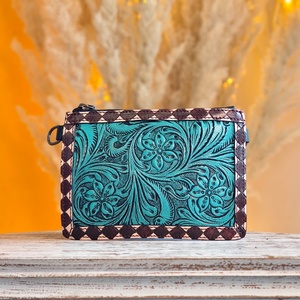 Nuevo Tarjetero Mini de Viaje de Cuero Genuino 100% con Diseño Floral Tallado a Mano, Estilo Western, 4 Pulgadas, Personalizado 2026 - Product Image 2