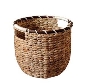 Handmade Woven Water Hyacinth <b>Basket</b> with Built in Handles Round Storage Bin Eco Friendly Laundry <b>Hamper</b> <b>for</b> Home Decor - Product Image 1