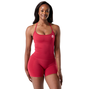 <b>Halter</b> Push Tank Women’s Seamless 2 in 1 Built In <b>Bra</b> Sculpting Activewear Fitness Stretch Tank <b>Top</b> Scarlet Red - Product Image 1
