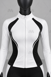 Conjunto Deportivo Unisex de Dos Piezas, Chaqueta Blanca con Cierre, Leggings Negros de Cintura Alta, Tela Satinada, Secado Rápido, Transpirable, con Ribete en Contraste - Product Image 4