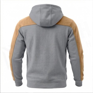 Men's Gray And Tan <b>Raglan</b> Sleeve Hooded Fleece Sweatshirt With Front Pocket Casual Autumn Wear Regular Fit - Product Image 3