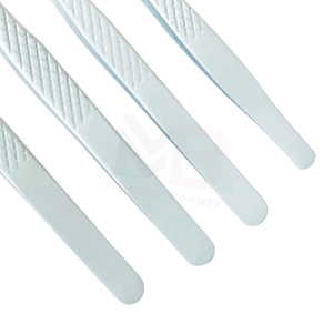 Customized High Quality Stainless Steel Eyelash Extension Tweezers Set White Smooth Pointed Sliver Tips <b>Plain</b> Grip - Product Image 4