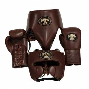 Ensemble de sparring de qualité supérieure, couleur bleue, No Boxing No Life, en cuir véritable, avec lacets, sangle réglable, protège-tête, protège-guêtres, Muay Thai - Product Image 3