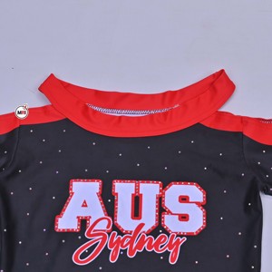 Combinaison de cheerleading personnalisée, respirante, éco-responsable, à trois tons, avec strass, imprimé AUS Sydney, pour compétition en extérieur, entièrement personnalisable - Product Image 5