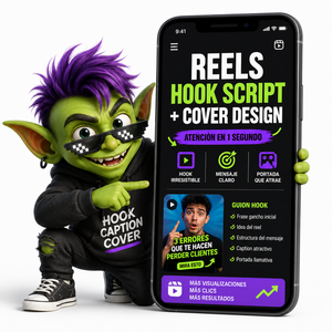 Guion Hook para Reels y Diseño de Portada para Marcas con Videos Cortos, Más Clics y Presencia, Preparado para IA, Online Global para Venta - Product Image 1