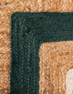 Alfombra Rectangular Hecha a Mano de Yute Natural con Borde Verde y Blanco, Ecológica, para Sala de Estar Estilo Rústico - Product Image 5
