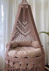 Fauteuil suspendu en macramé fait main : hamac en coton bohème, chaise suspendue en corde |   Siège relaxant pour l'intérieur et l'extérieur - Product Image 2