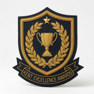 Private Label Hand Embroidered Bullion Badge Custom Achievement Award Gold Wire Presentation Insignia Merit Honor Emblem Bulk - Product Image 1