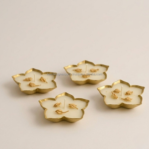 Artisanal Gold Lotus Votive – Luxury Hand-Poured Zinnia Flower Wax Art in Brass Bowl - Product Image 6