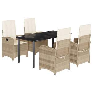 Conjunto de Comedor de Jardín de 5 Piezas con Patas Ajustables, Ratán Sintético PE Beige, Experiencia de Comedor al Aire Libre Elegante - Product Image 2