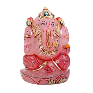 Doğal gül kuvars el oyma Ganesh Idol toptan kristal oyma heykel şifa tanrı heykeli