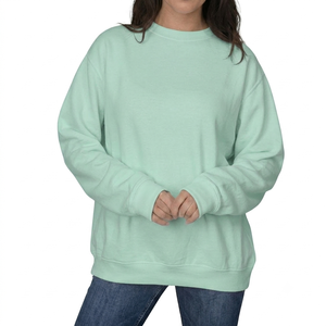 Sudadera Oversize de Cuello Alto para Mujer, Verde Menta Sólido, Manga Larga, Cuello Redondo, Ajuste Holgado Casual, Tejido Transpirable de Algodón - Product Image 1