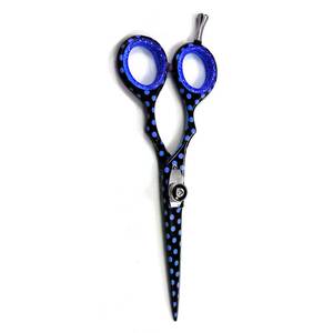 Ciseaux de coiffure professionnels, lame en acier inoxydable, manche bleu à pois, pour droitiers, usage en salon, manche long - Product Image 4