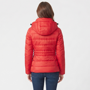 Women's Quilted Hooded Jacket Full Sleeve Winter Warm 100% Polyester <b>Zipper</b> Closure Button Down Padded <b>Coat</b> Ladies - Product Image 2