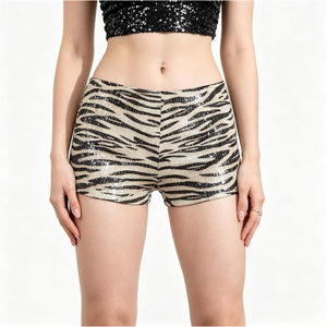 Shorts moulants personnalisés pour femme, à rayures zébrées scintillantes et sequins, taille haute, glamour, pour performance de danse et tenue de club, très tendance - Product Image 2