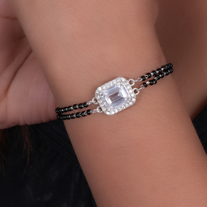 Natural Silver Black Bead <b>Bracelet</b> with Emerald Cut Stone Gift for Her Classic Style for Weddings Parties Gifts Customizable - Product Image 2