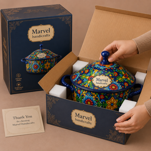 <b>Marvel</b> Handicrafts Floral Enamel Casserole with Lid Multicolor <b>Printed</b> Serving Pot Premium Kitchen Dining Tableware Food Contain - Product Image 3