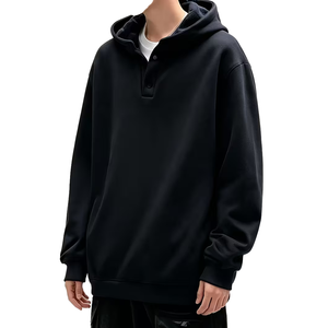 Sweat-shirt à capuche noir pour homme, imprimé sur mesure, de haute qualité, respirant, hiver, coupe ample, col boutonné, décontracté, en polaire, manches longues - Product Image 3