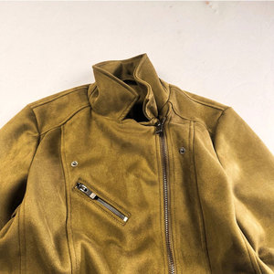 Vintage Olive Suede Leather <b>Jacket</b> Zip Up Biker Style Fitted Moto Coat Factory OEM ODM - Product Image 3