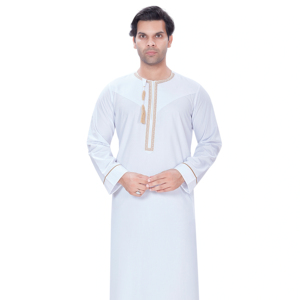 <b>Men's</b> OMANI Embroidery <b>Thobe</b>/Thawb-Polyester Viscose Fabric Breathable & Anti-Wrinkle Summer Wedding & Daily Dress - Product Image 1