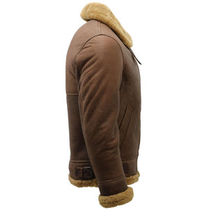 Top Rated Great Quality Men's B-3 Bomber Jackets Real Sheepskin Leather <b>Stand</b> Collar Front Pockets Windproof Breathable Jacket - Product Image 1