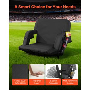 Sedile Riscaldato da Stadio da 25 Pollici con 4 Tasche e 3 Livelli di Riscaldamento, 6 Modalità di Vibrazione, Sedia da Tribuna a 4 Tasche - Product Image 5