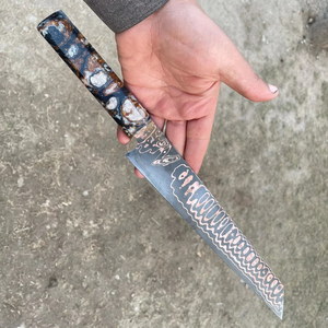 Couteau utilitaire DIY en acier Damas cuivré, pour trancher jambon, brisket, pain, avec manche en résine, trancheur tranchant, OEM ODM, 12 pouces+, garantie 1 an - Product Image 1