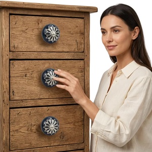 Ba Black Ceramic Round Cabinet <b>Knobs</b> With <b>Silver</b> Filigree Flower Design Traditional Furniture Handle For Home Office - Product Image 4