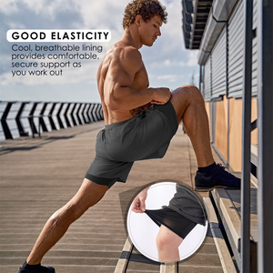 Breathable Fabric Gym Fitness <b>Shorts</b> For Adult 2 In 1 Inner <b>Compression</b> Pocket Double Layer <b>Short</b> For Youth - Product Image 4