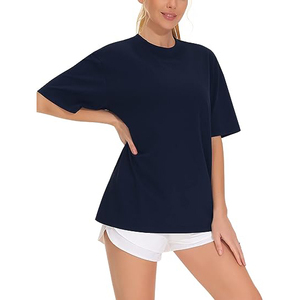 Camisetas de mujer al por mayor estilo streetwear, oversize, con hombros caídos, lisas, cuello redondo, holgadas, de color sólido, de algodón, de secado rápido y antiarrugas. - Product Image 2