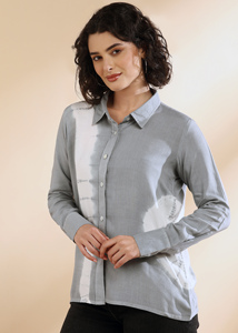 Camisa de Oficina Maaesa para Mujer, 100% Algodón, Hecha a Mano, Tie Dye, Casual, Manga Larga, Manga Raglán, Cuello con Botones, Corte Regular - Product Image 6