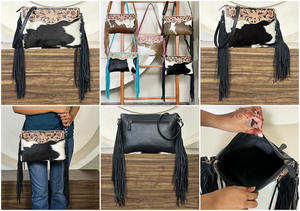 Western Style Hand <b>Tooled</b> Cowhide <b>Leather</b> Crossbody Handbags Eagle Design Large Fringe Purse Ladies Fashion Shoulder Travel Bags - Product Image 3