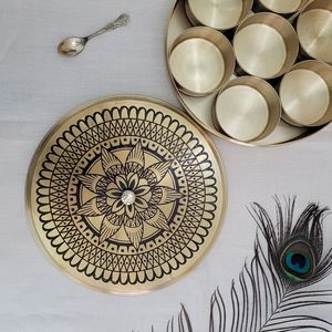 Handcrafted Brass Spice Organizer <b>Box</b> with Decorative Floral Lid Traditional Indian <b>Masala</b> Storage Container for Home Hotel Use - Product Image 1
