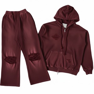 Custom Acid Wash Sweatsuit Jogging Track Suit <b>Set</b> Street wear <b>Spray</b> Wash Flare Sweatpants and Full Zip up Hoodie <b>Set</b> - Product Image 6