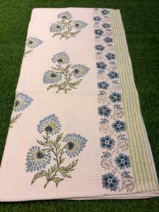 100% Cotton <b>Hand</b> Block Print Cotton Waffle Towel <b>Set</b> Blue Daisy Floral Vine Border Jaipuri Bath <b>Hand</b> Towel Stripe Bulk OEM Whole - Product Image 5