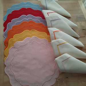 Embroidered Cotton Linen <b>Placemats</b>: Colorful Dining Table Decoration cocktail napkin fathers day gift Set - Product Image 2