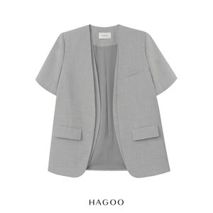 Custom Logo <b>Women's</b> V-neck Short Sleeve Breathable Wool/Polyester Tailored Blazer <b>Smart</b> Casual Office <b>Jacket</b> - Product Image 4
