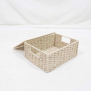 Cesta de Almacenamiento de Plástico Ecológica Moderna Tejida en Color Beige, Caja Organizadora Rectangular con Tapa para Baño, Cocina, Dormitorio - Product Image 4