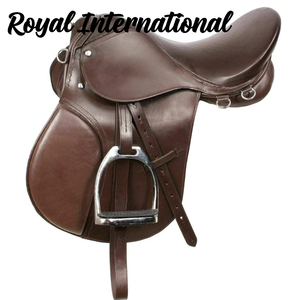 Selle d'équitation anglaise en cuir marron de qualité supérieure, équipement équestre, siège rembourré confortable, étriers durables, entraînement, saut d'obstacles - Product Image 1