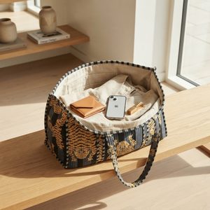 Sac fourre-tout en toile de coton matelassé à imprimé tigre fait main |   Sac fourre-tout écologique de marque EcoDari, vente en gros, avec poignée et grande taille - Product Image 4