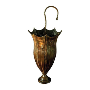Porte-parapluie en laiton antique, artisanat métallique, design cannelé, sur pied, décoration d'intérieur - Product Image 1