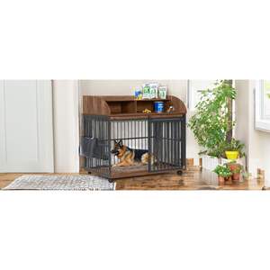 GO 44'' Heavy Duty Wooden <b>Dog</b> <b>Crate</b> Kennel Large <b>Medium</b> <b>Dog</b> Lockable Wheels Double Layer Storage End Table <b>Crate</b> for Larger <b>Dogs</b> - Product Image 5