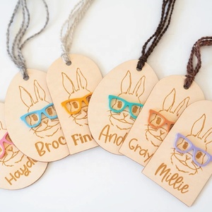 Cadre photo en bois mignon en forme de lapin avec impression typographique et gaufrage pour la décoration de la maison à Pâques, cadeaux de vacances, jouets pour enfants - Product Image 1