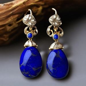 Pendientes colgantes de plata a la moda con lapislázuli Colección de mujer del fabricante de joyas al por mayor Directo de la fuente - Product Image 3