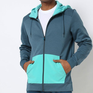 Sweat-shirt à capuche zippé bleu pour homme, style color block, tricoté, décontracté, avec poches, maintenant disponible à la vente à un prix raisonnable - Product Image 1
