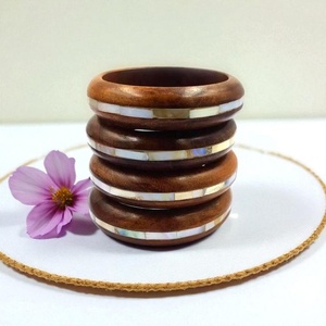 Bracelet en bois personnalisé pour femme avec incrustation de coquillage, fournisseur de bijoux de mode OEM ODM ANAM OVERSEAS Party - Product Image 3