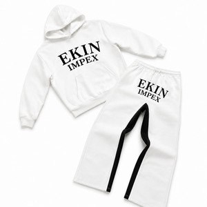 Ensemble sweat-shirt et pantalon de survêtement pour homme Ekin Impex, coton blanc, tissu molletonné français, vêtements décontractés d'automne, logo imprimé sur le devant - Product Image 1